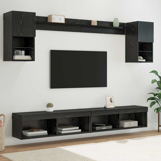 Tv Nástěnné Jednotky S Led 6 Ks Černý Dub Kompozitní Dřevo