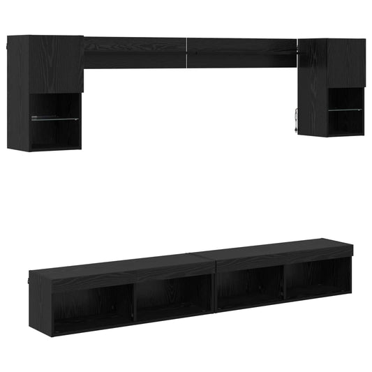 Tv Nástěnné Jednotky S Led 6 Ks Černý Dub Kompozitní Dřevo