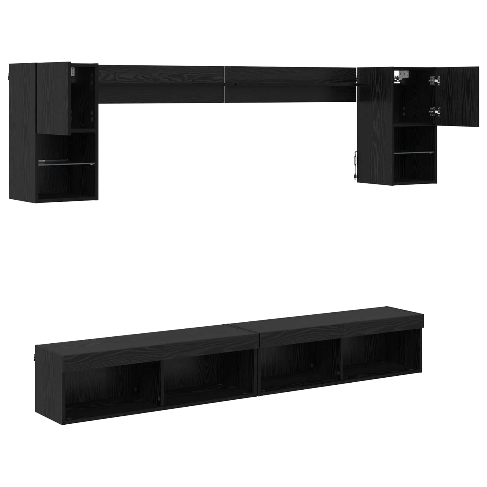 Tv Nástěnné Jednotky S Led 6 Ks Černý Dub Kompozitní Dřevo
