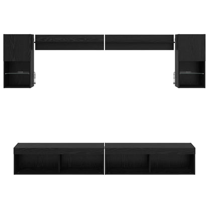 Tv Nástěnné Jednotky S Led 6 Ks Černý Dub Kompozitní Dřevo