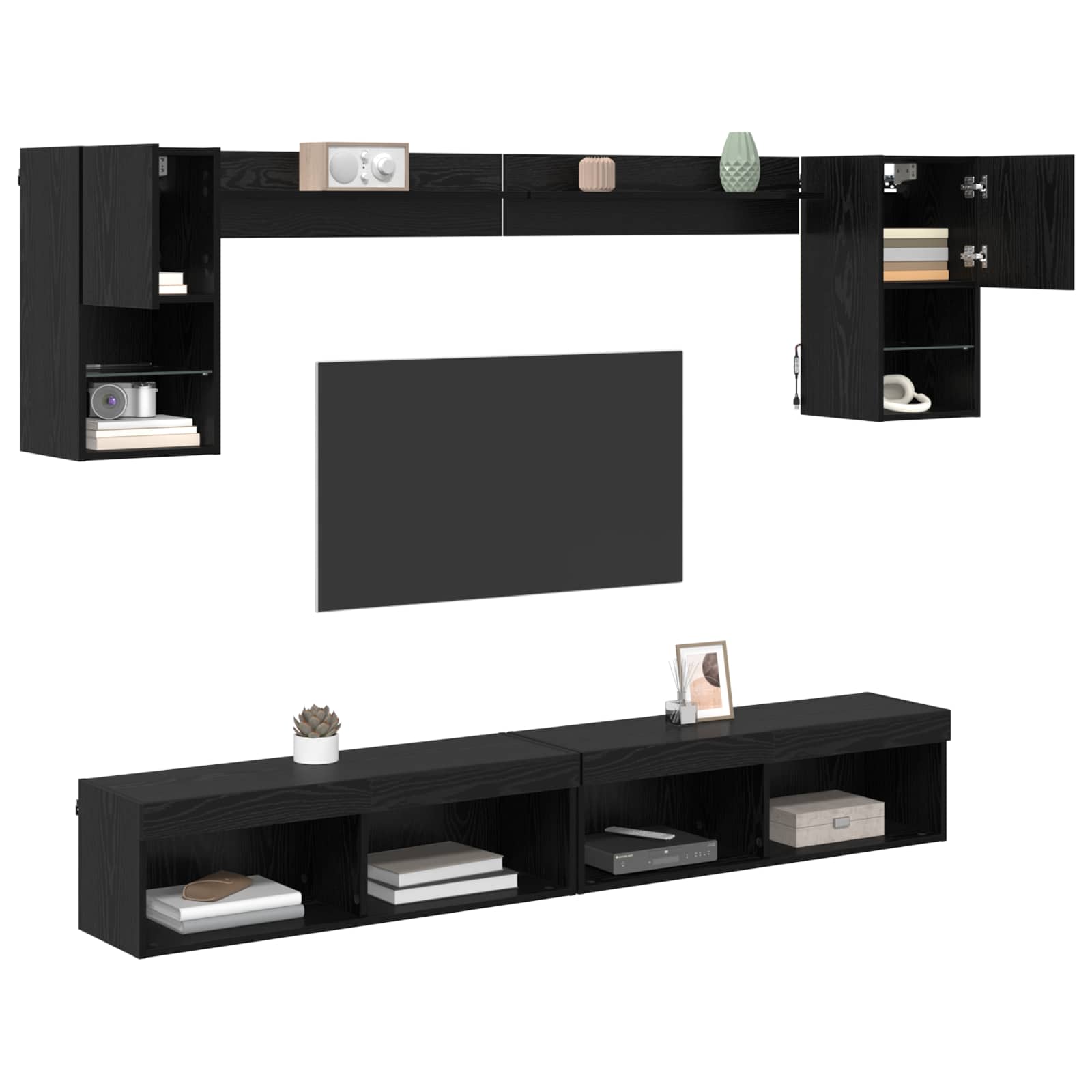 Tv Nástěnné Jednotky S Led 6 Ks Černý Dub Kompozitní Dřevo