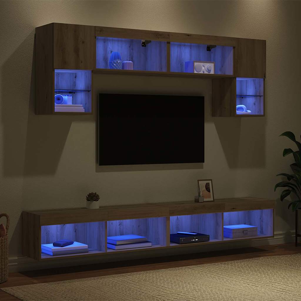 Tv Nástěnné Jednotky S Led 6 Ks Artisanový Dub Kompozitní Dřevo