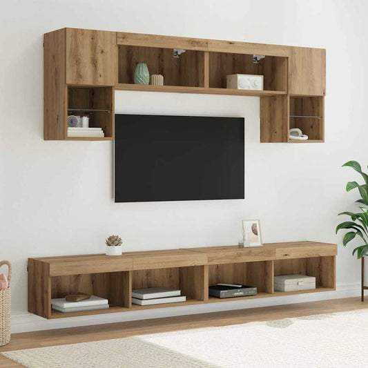 Tv Nástěnné Jednotky S Led 6 Ks Artisanový Dub Kompozitní Dřevo