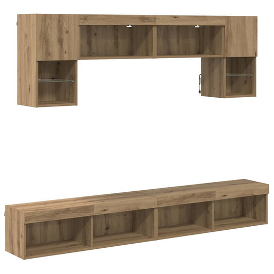 Tv Nástěnné Jednotky S Led 6 Ks Artisanový Dub Kompozitní Dřevo