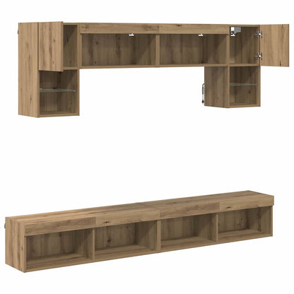 Tv Nástěnné Jednotky S Led 6 Ks Artisanový Dub Kompozitní Dřevo