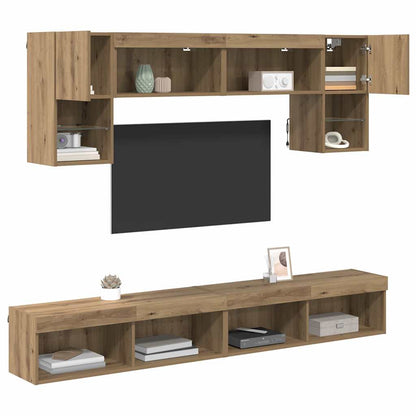 Tv Nástěnné Jednotky S Led 6 Ks Artisanový Dub Kompozitní Dřevo