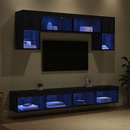 Tv Nástěnné Jednotky S Led 6 Ks Černý Dub Kompozitní Dřevo