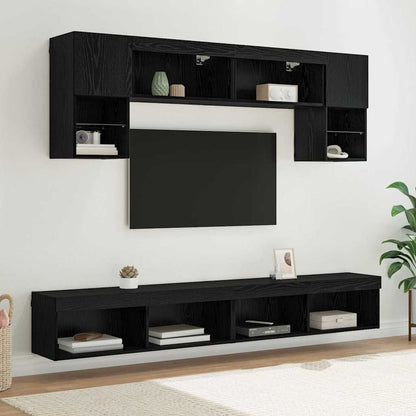 Tv Nástěnné Jednotky S Led 6 Ks Černý Dub Kompozitní Dřevo