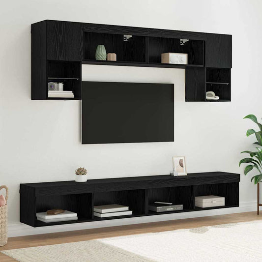 Tv Nástěnné Jednotky S Led 6 Ks Černý Dub Kompozitní Dřevo