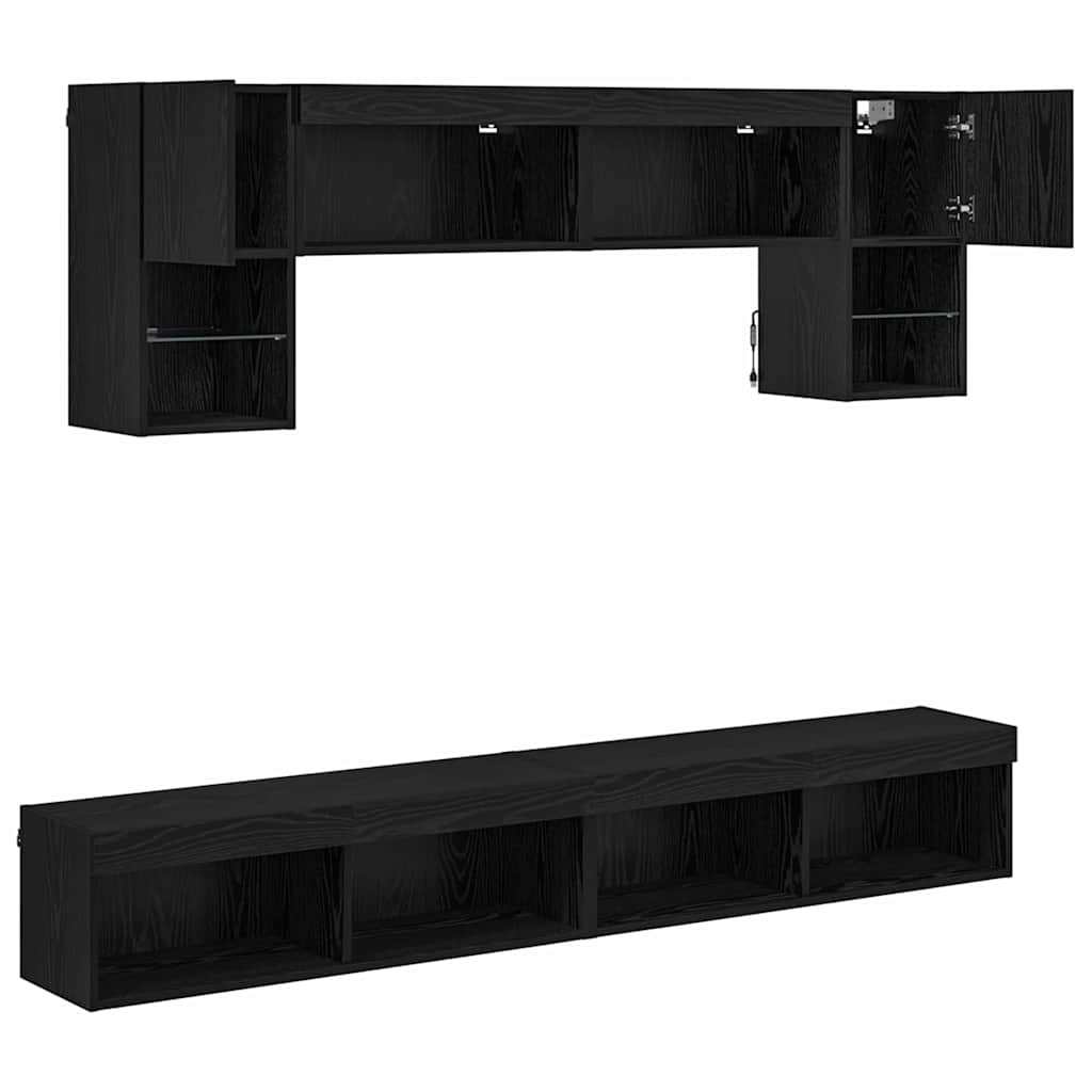 Tv Nástěnné Jednotky S Led 6 Ks Černý Dub Kompozitní Dřevo