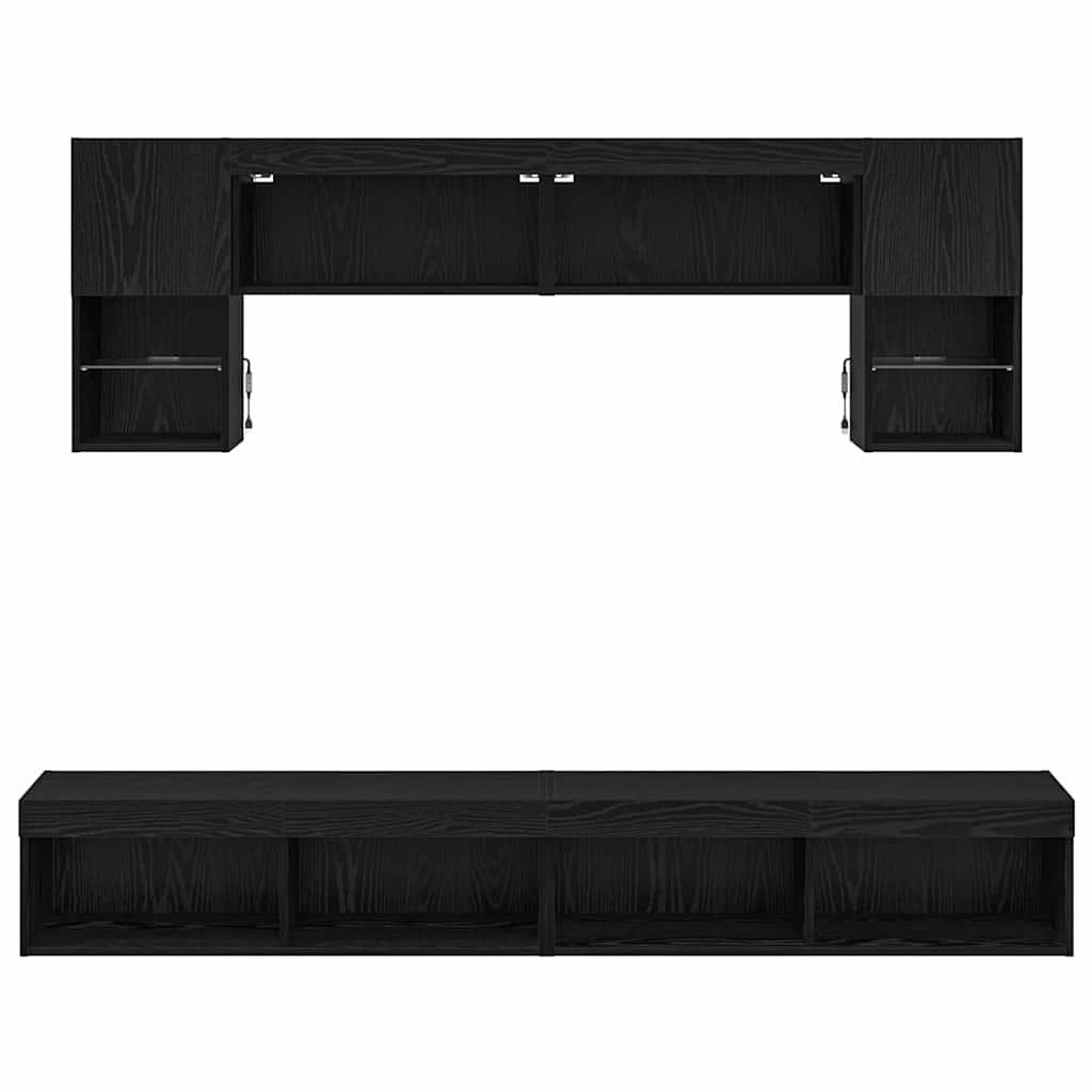 Tv Nástěnné Jednotky S Led 6 Ks Černý Dub Kompozitní Dřevo
