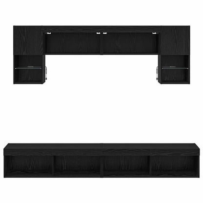 Tv Nástěnné Jednotky S Led 6 Ks Černý Dub Kompozitní Dřevo