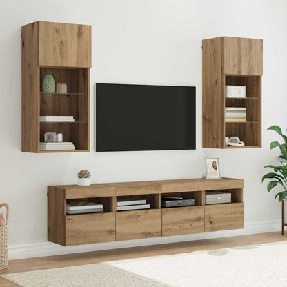 Tv Nástěnné Jednotky S Led 5 Ks Artisanový Dub Kompozitní Dřevo