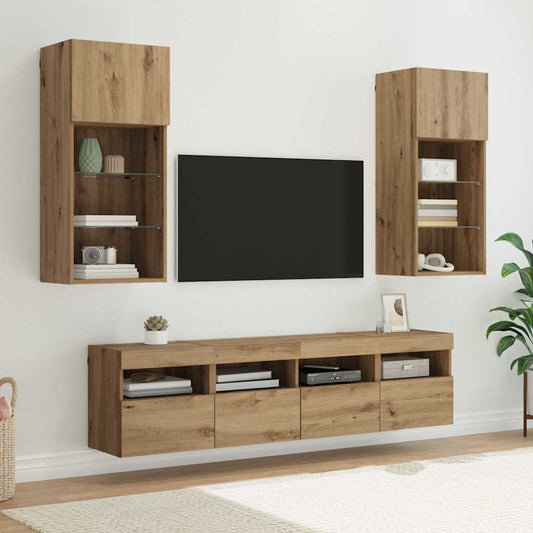Tv Nástěnné Jednotky S Led 5 Ks Artisanový Dub Kompozitní Dřevo