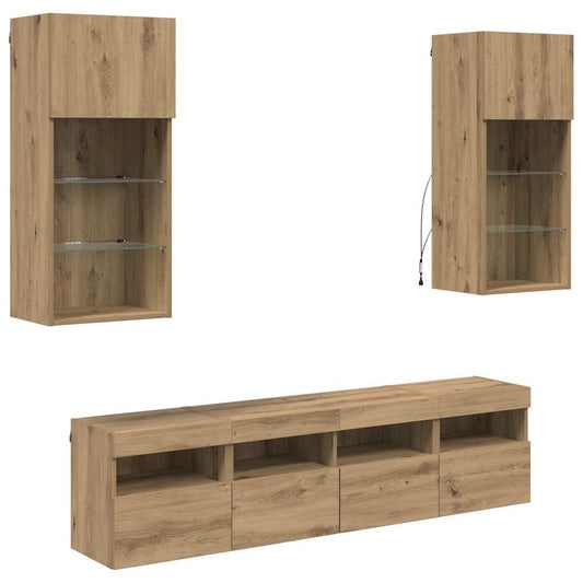 Tv Nástěnné Jednotky S Led 5 Ks Artisanový Dub Kompozitní Dřevo