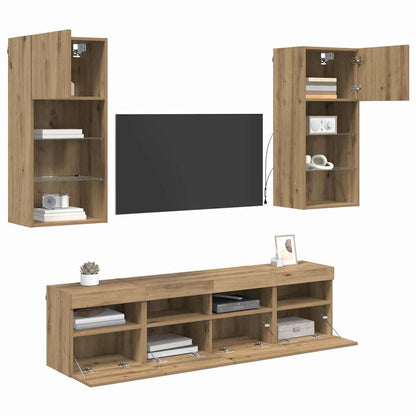 Tv Nástěnné Jednotky S Led 5 Ks Artisanový Dub Kompozitní Dřevo