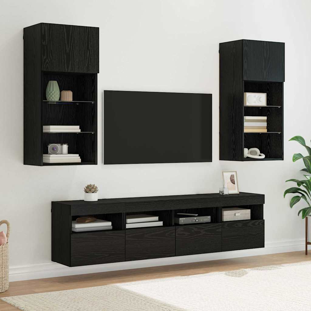 Tv Nástěnné Jednotky S Led 5 Ks Černý Dub Kompozitní Dřevo