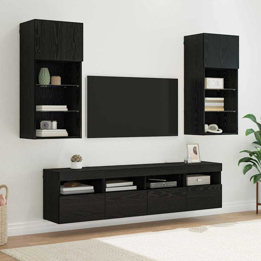Tv Nástěnné Jednotky S Led 5 Ks Černý Dub Kompozitní Dřevo