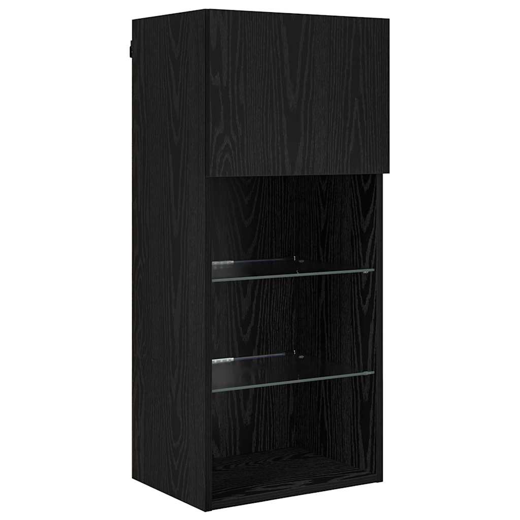 Tv Nástěnné Jednotky S Led 5 Ks Černý Dub Kompozitní Dřevo