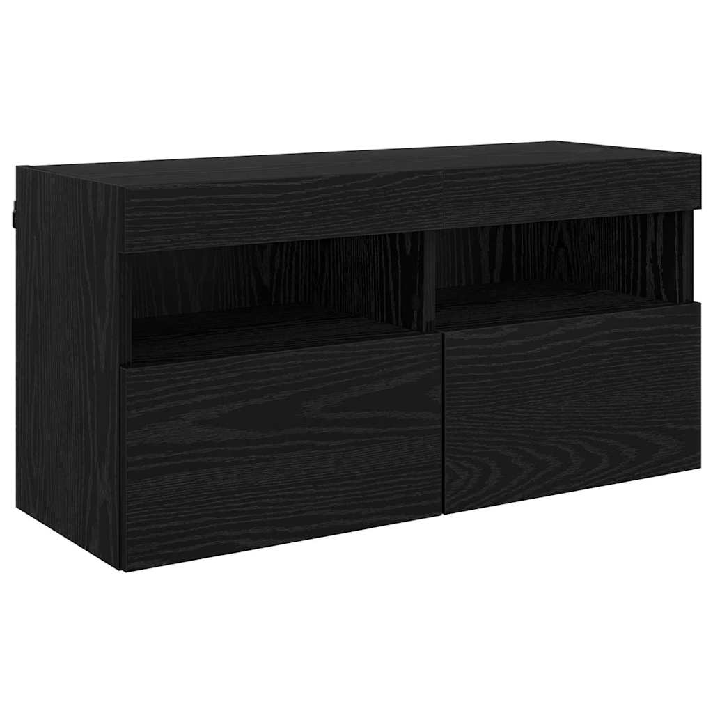 Tv Nástěnné Jednotky S Led 5 Ks Černý Dub Kompozitní Dřevo