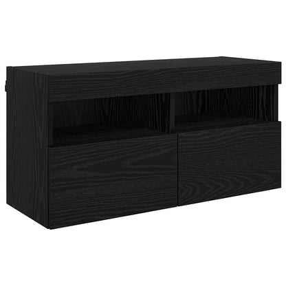 Tv Nástěnné Jednotky S Led 5 Ks Černý Dub Kompozitní Dřevo