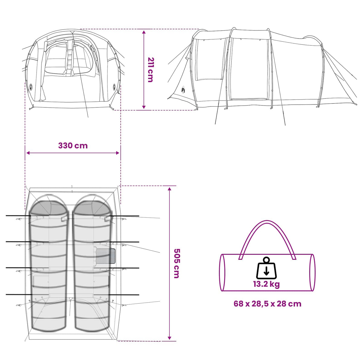 Tunelový Stan 505 X 330 X 204 Cm
