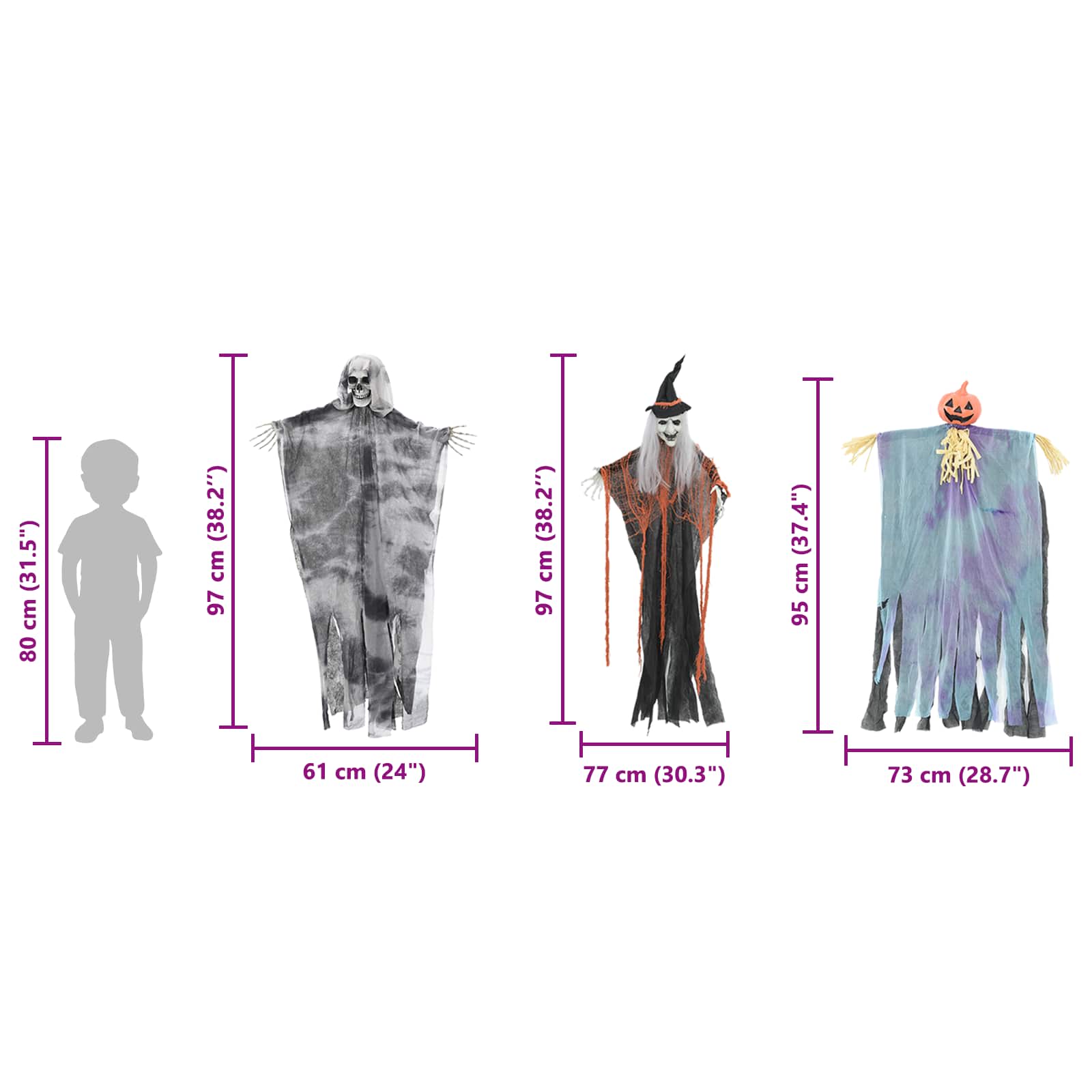 Halloweenský Visící Duch 3 Ks Vícebarevný 61 X 97 Cm Polyester