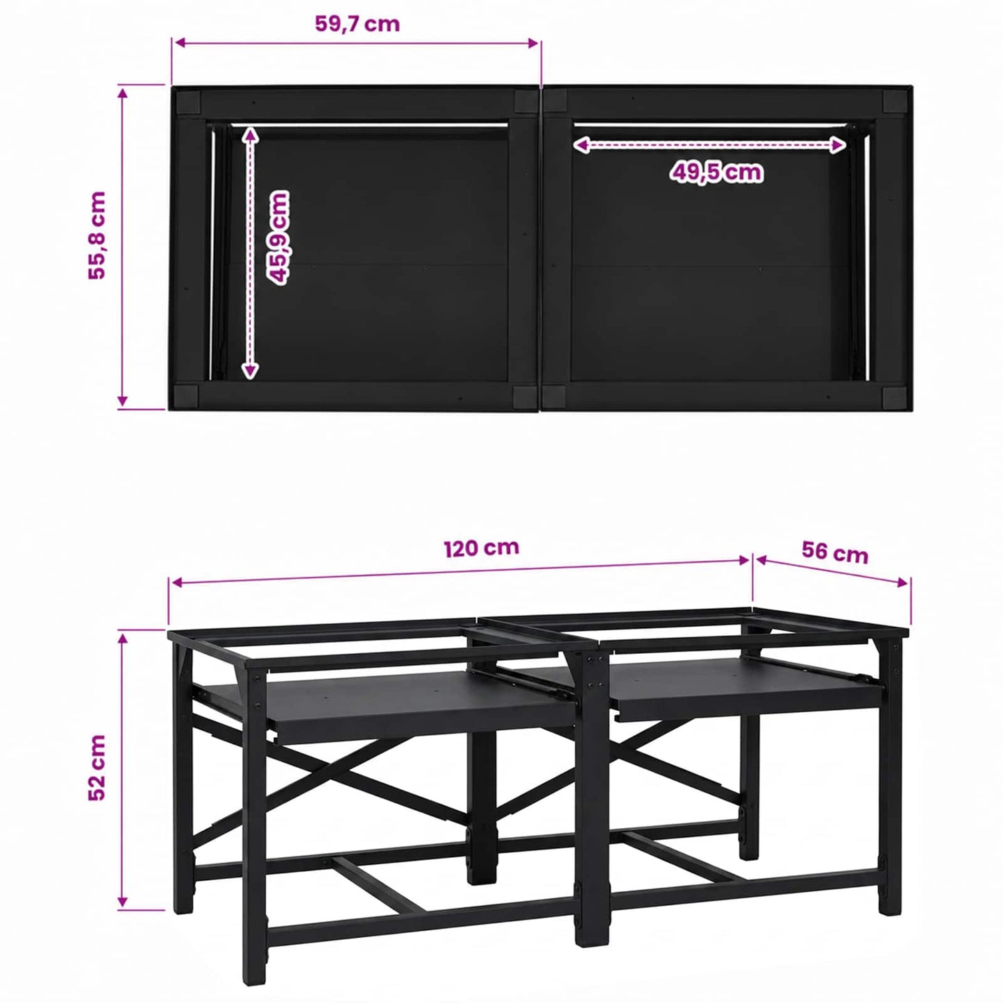 Podstavec Na Pračku 2 Pcs Černý 120 X 56 X 52 Cm Ocel