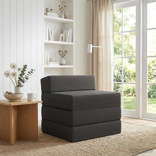 Skládací Pohovka Postel Tmavě Šedá 200 X 70 X 15 Cm Textil