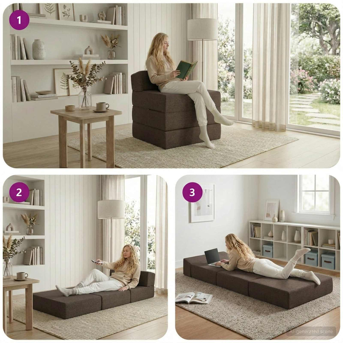 Skládací Pohovka Postel Taupe 200 X 70 X 15 Cm Textil