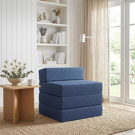 Skládací Pohovka Postel Modrá 200 X 70 X 15 Cm Textil