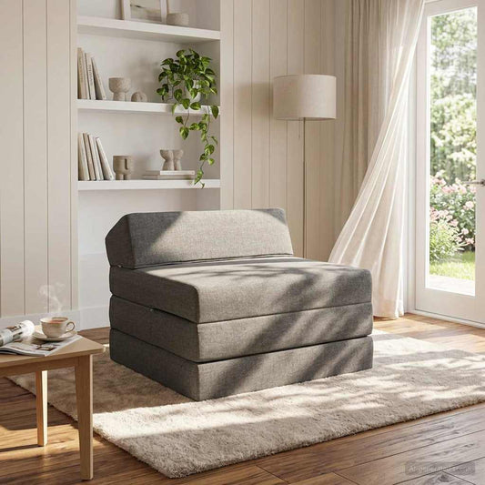Skládací Pohovka Postel Světle Šedá 200 X 70 X 10 Cm Textil