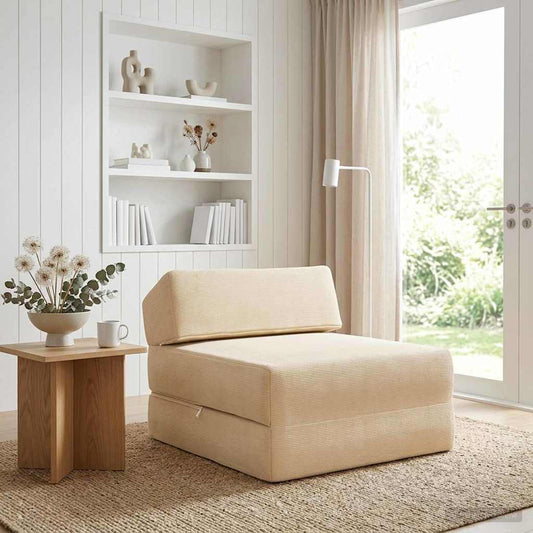 Skládací Pohovka Postel Krémová 60 X 70 X 41 Cm Textil