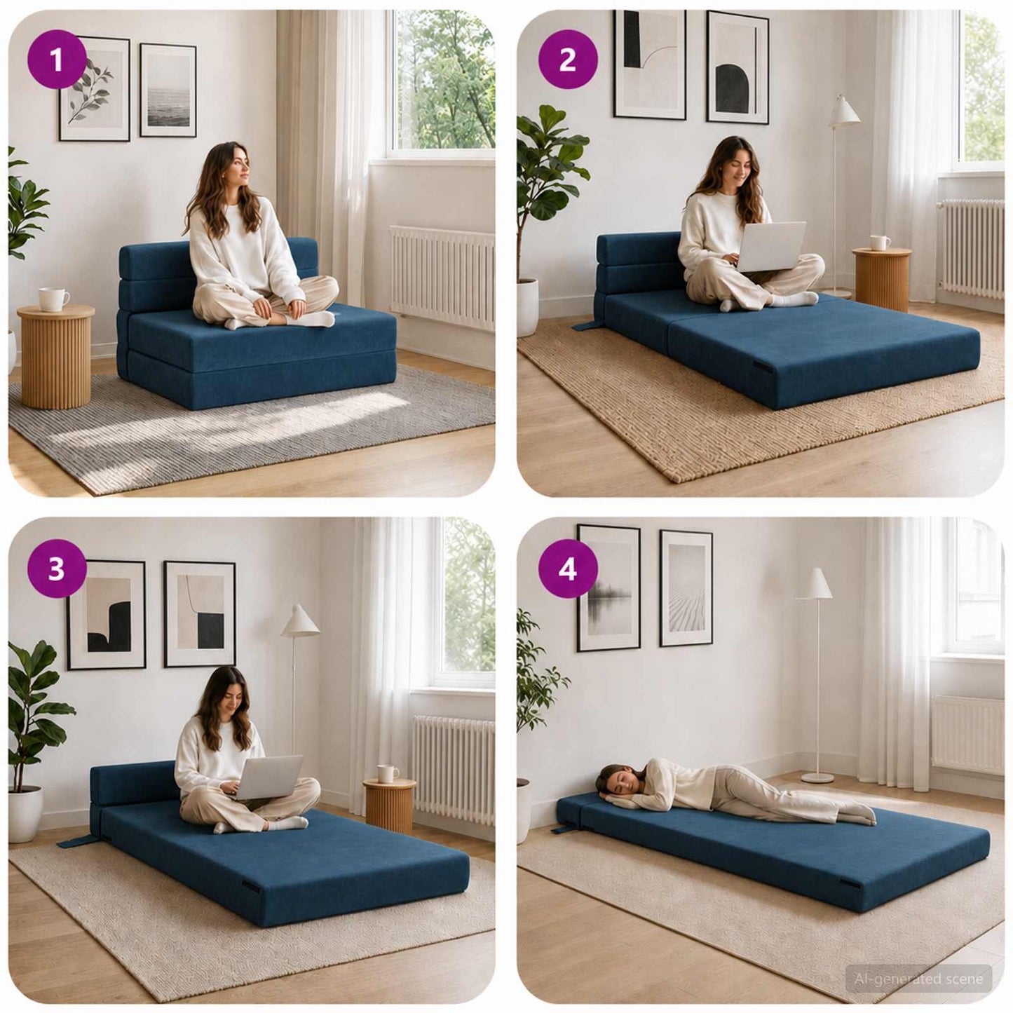 Skládací Pohovka Postel Modrá 70 X 72 X 60 Cm Textil