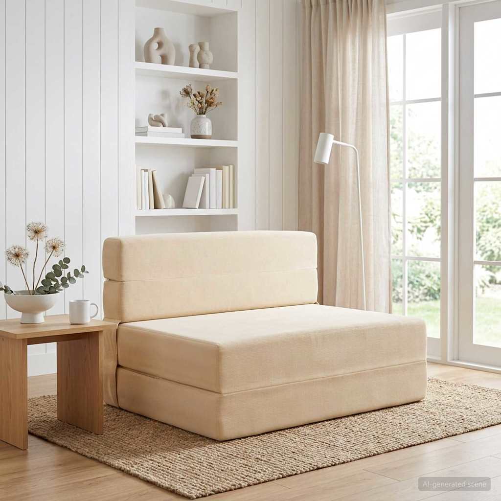 Skládací Pohovka Postel Krémová 70 X 72 X 60 Cm Textil