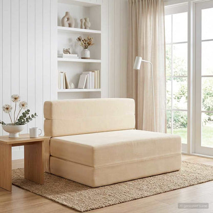 Skládací Pohovka Postel Krémová 70 X 72 X 60 Cm Textil