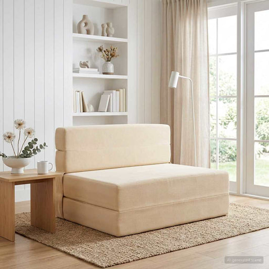 Skládací Pohovka Postel Krémová 70 X 72 X 60 Cm Textil