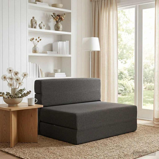 Skládací Pohovka Postel Tmavě Šedá 100 X 80 X 60 Cm Textil