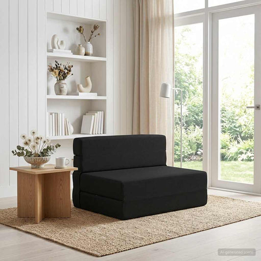 Skládací Pohovka Postel Černá 70 X 80 X 60 Cm Textil