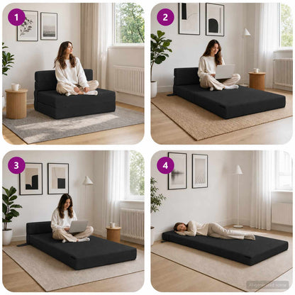 Skládací Pohovka Postel Černá 70 X 80 X 60 Cm Textil