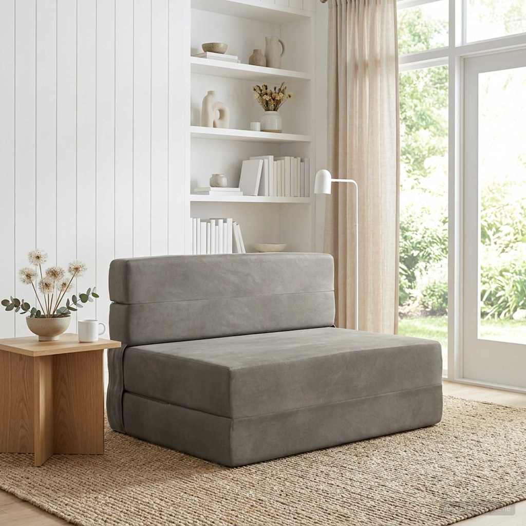 Skládací Pohovka Postel Světle Šedá 70 X 80 X 60 Cm Textil