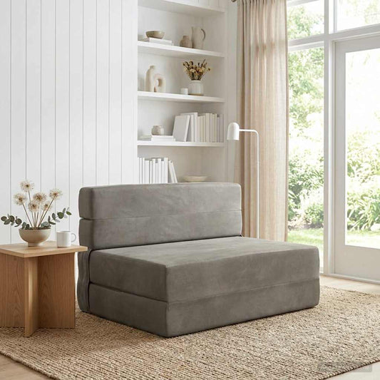 Skládací Pohovka Postel Světle Šedá 70 X 80 X 60 Cm Textil