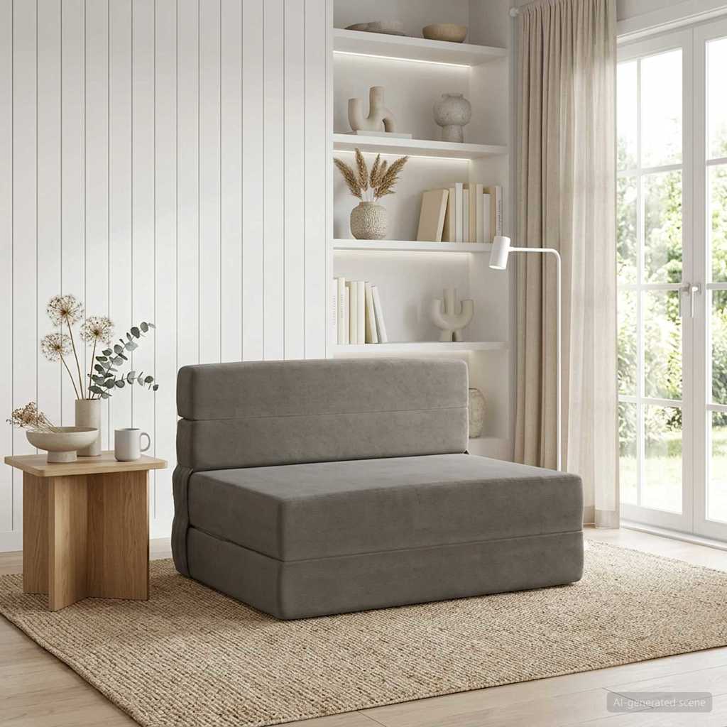 Skládací Pohovka Postel Světle Šedá 70 X 80 X 60 Cm Textil