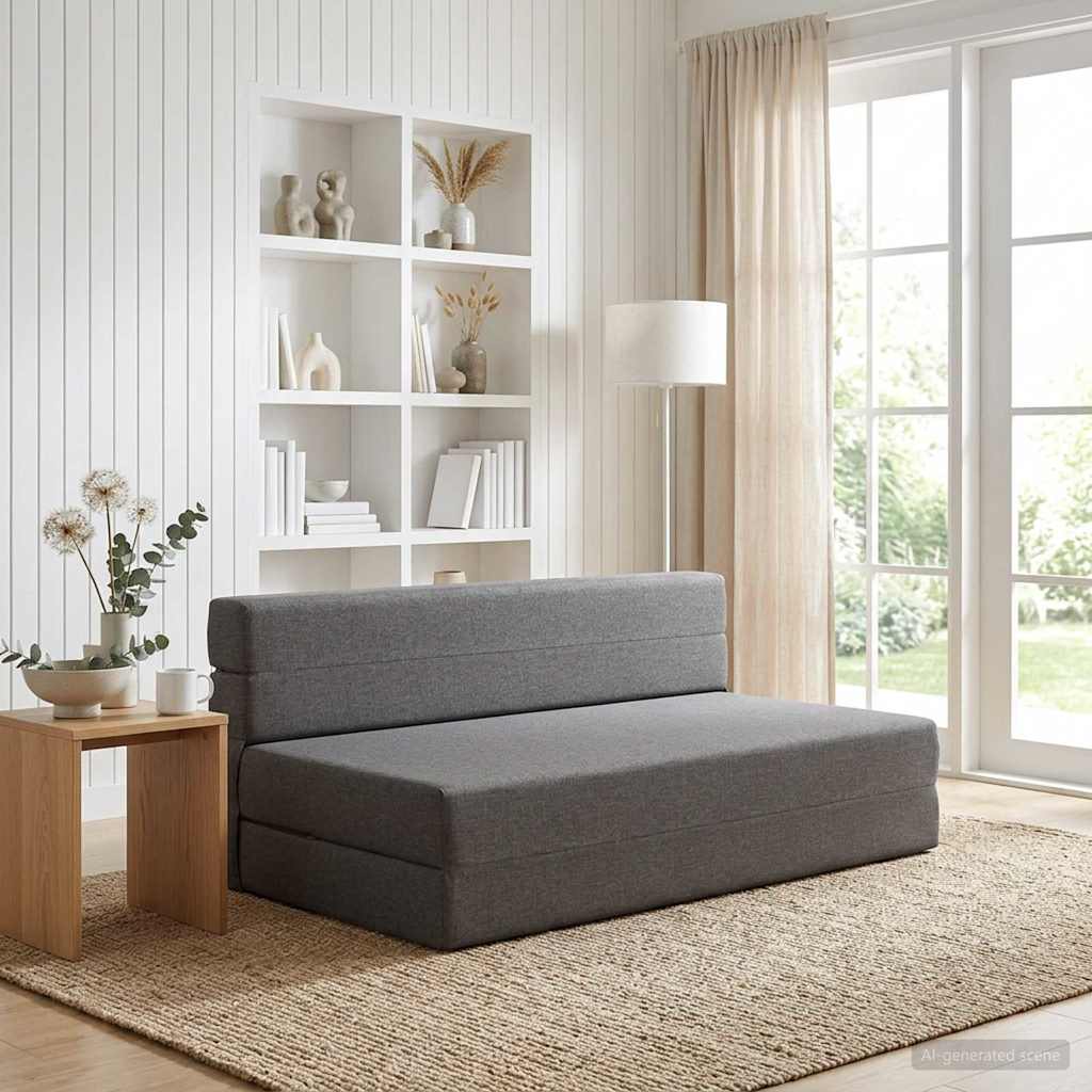 Skládací Pohovka Postel Světle Šedá 152 X 86,5 X 60 Cm Textil