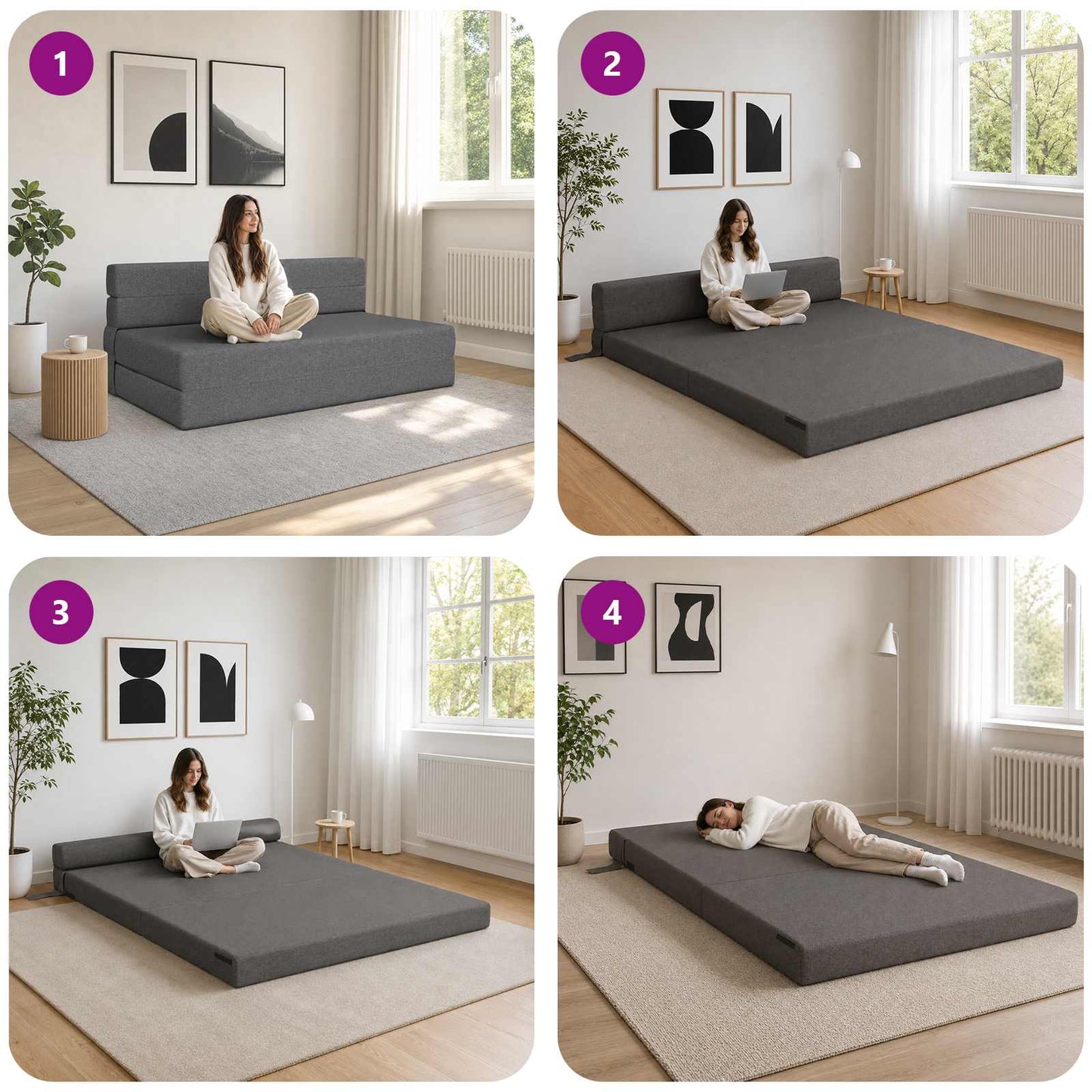 Skládací Pohovka Postel Světle Šedá 152 X 86,5 X 60 Cm Textil
