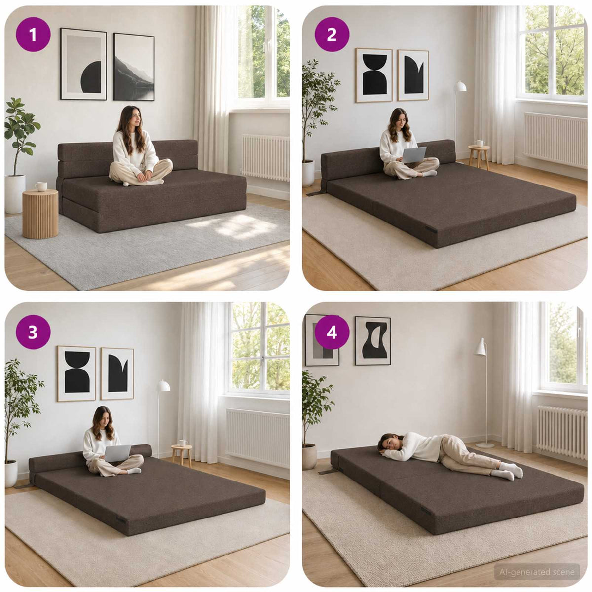 Skládací Pohovka Postel Taupe 152 X 86,5 X 60 Cm Textil