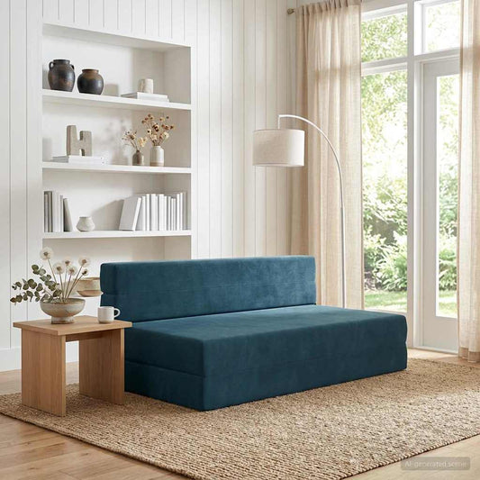 Skládací Pohovka Postel Modrá 152 X 86,5 X 60 Cm Textil