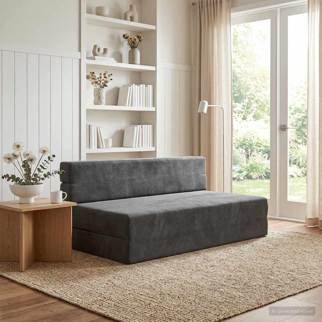 Skládací Pohovka Postel Tmavě Šedá 152 X 86,5 X 60 Cm Textil