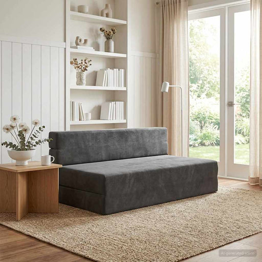 Skládací Pohovka Postel Tmavě Šedá 152 X 86,5 X 60 Cm Textil