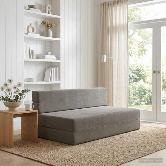 Skládací Pohovka Postel Světle Šedá 152 X 86,5 X 60 Cm Textil